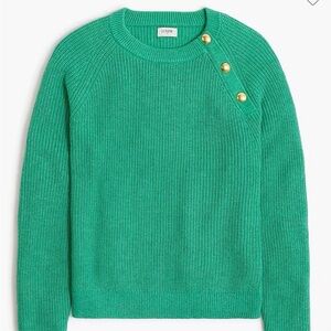 J. Crew Emerald Green Crewneck Sweater with Gold Shoulder Buttons
